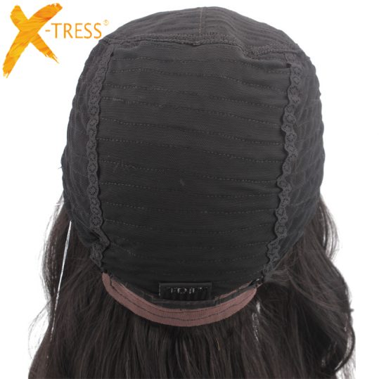 X-TRESS Synthetic Lace Wig Straight Kanekalon Heat Resistant Natural Black Ombre Dark Roots Color 24" Long Lace Front Wigs