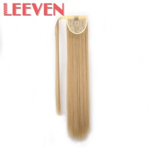Leeven 24inch ponytail fake hair extensions false pony tail hair hairpieces clip in straight for women High Temperature Fiber