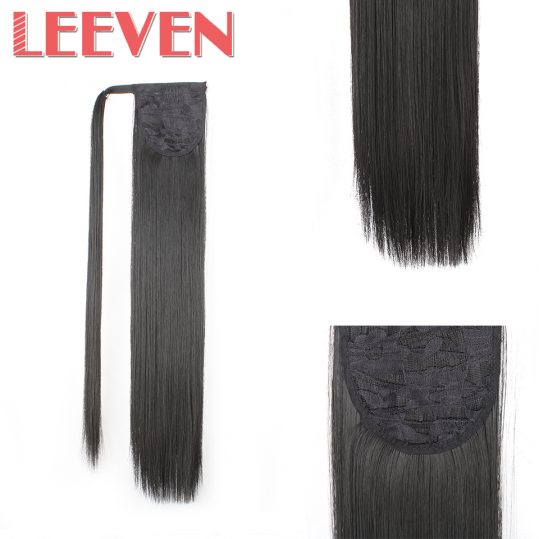 Leeven 24inch ponytail fake hair extensions false pony tail hair hairpieces clip in straight for women High Temperature Fiber