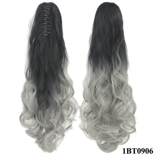 Soowee Black to Gray Blonde Ombre Claw Ponytail Synthetic Hair High Temperature Fiber Clip in Hair Extension Hairpiece Pony Tail