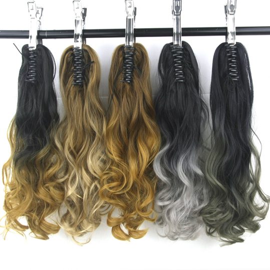 Soowee Black to Gray Blonde Ombre Claw Ponytail Synthetic Hair High Temperature Fiber Clip in Hair Extension Hairpiece Pony Tail