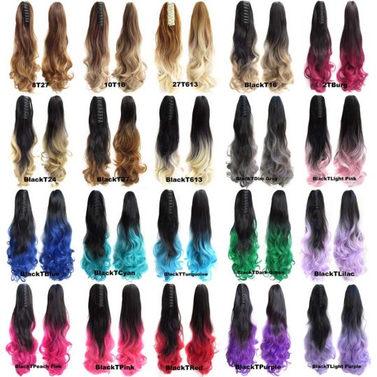 [DELICE] 55cm/22inches Women's Colorful Ombre Ponytail Synthetic Hair Long Wavy Claw Ponytails 170g/piece