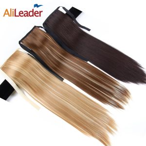 AliLeader Made 80G 50CM Long Straight Synthetic Clip In Ponytail Hairpieces Natural Black Brown Blonde Ponytail Hair Extensions