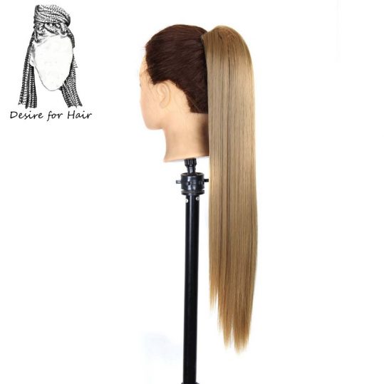 24inch 150g silky straight high tempreture synthetic fiber ponytail hair extensions with claw clip and elastic drawstring