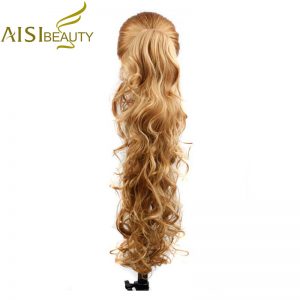 AISI BEAUTY 26" 210g High Temperature Fiber Hairpieces Long Wavy Synthetic Claw Clip Ponytail Hair Extensions for Women