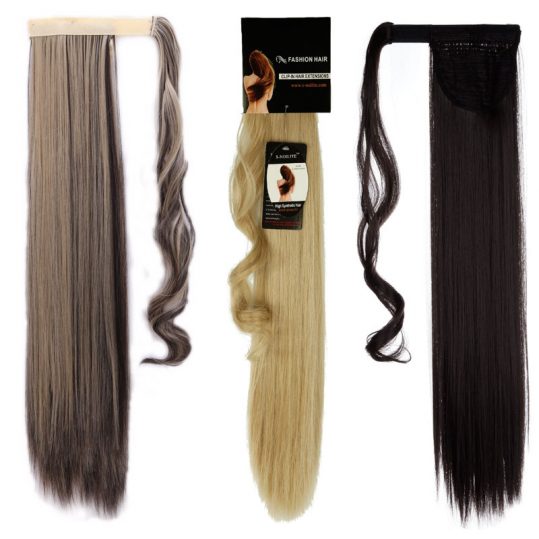 S-noilite Fake Hair Ponytail Long Straight Hair Pieces Synthetic Hair 125g 22-26" Hairpiece Clip In Pony tail Multicolor