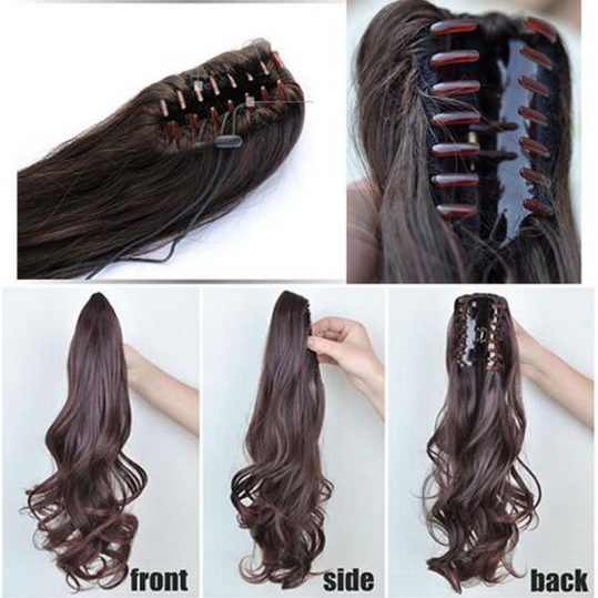 SNOILITE Synthetic Women Claw on Ponytail Clip in Hair Extensions Curly Style Pony Tail Hairpiece Black Brown Blonde Red