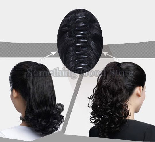 SNOILITE Synthetic Women Claw on Ponytail Clip in Hair Extensions Curly Style Pony Tail Hairpiece Black Brown Blonde Red