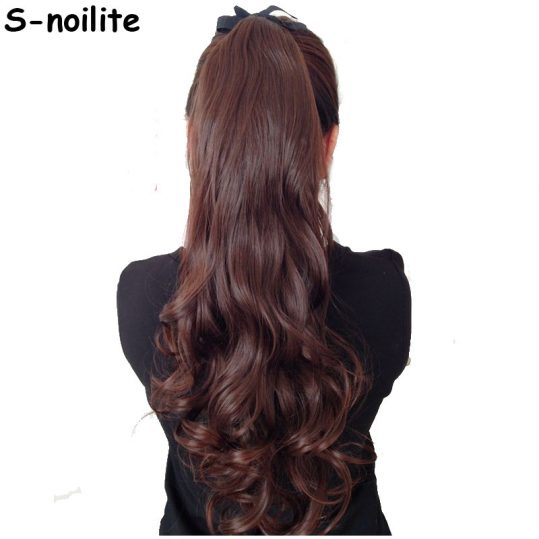 S-noilite Long Curly Tie Up Ponytail Synthetic Clip in Hair Extension Real Natural Ribbon Wrap Around on Hairpieces