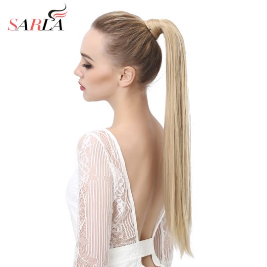 SARLA Long Straight  24"&28" Synthetic Wrap Around Ponytail Hair Extensions High Temperature Fiber Clip-in Hairpieces P001