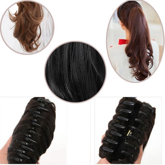 SNOILITE Synthetic Women Claw on Ponytail Clip in Pony Tail Hair Extensions Curly Style Hairpiece Black Brown Blonde Red