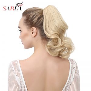 SARLA 14" Short Natural Wavy Synthetic Hair Extension Claw-In Pony Tail High Temperature Fiber Heat-friendly Hairpieces P004