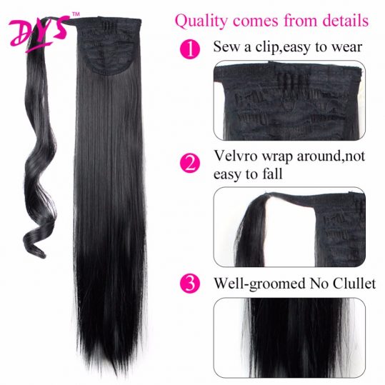 Deyngs 24inch Straight False Hair Ponytail Clip In Hair Tail Hairpieces With Hairpins Synthetic Hair Pony Tail Hair Extensions