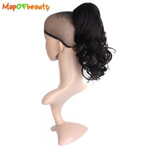 MapofBeauty 14" 3 colors wavy Drawstring Ribbon Hairpiece PonyTail Clip In Synthetic Hair Pieces Hair Extensions Fake Pony Tail