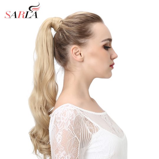 SARLA Natural Wavy Hair Extension Heat Resistant Long Wrap Around Clip-in Ponytails Synthetic Hairpieces P002