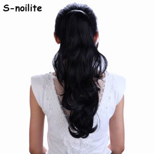 18 inches Long Ponytail Clip inl Hair Extensions Claw on Synthetic Hair piece Wavy Heat Resistant Fiber Black Brown Blonde