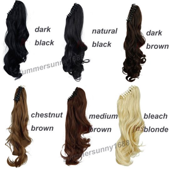 18 inches Long Ponytail Clip inl Hair Extensions Claw on Synthetic Hair piece Wavy Heat Resistant Fiber Black Brown Blonde