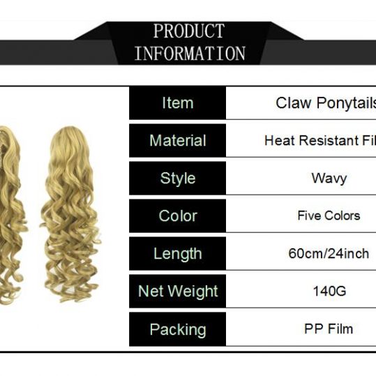 Soloowigs Bouncy Curly Long Synthetic Hair 24inch/60cm Claw In Ponytails for American and European Women 5 Color
