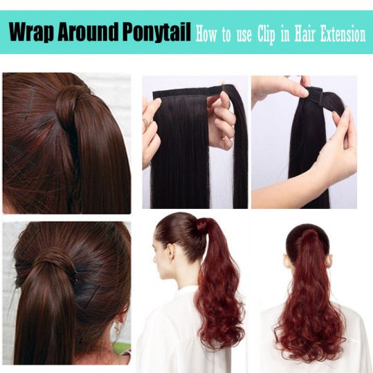 S-noilite 24'' Long Straight Synthetic Ponytail Wrap Around Clip In Ponytail Hair Extensions Heat Resistant Hair Tail