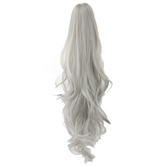Soowee 24inch Long Gray Blonde Wavy Clip on Hairpiece Extensions Pony Tail High Temperature Fiber Synthetic Hair Claw Ponytails