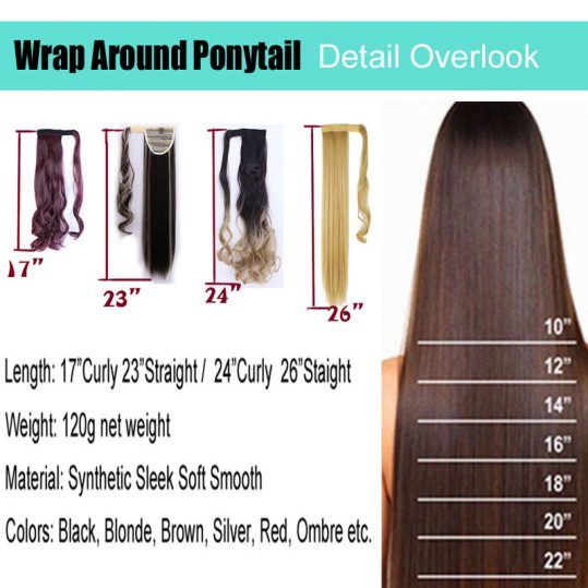 SNOILITE 26" Synthetic Long Ponytail Clip In Pony Tail Hair Extensions Wrap on Hairpieces Straight Hairstyles Brown Black Blonde