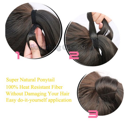 SNOILITE 26" Synthetic Long Ponytail Clip In Pony Tail Hair Extensions Wrap on Hairpieces Straight Hairstyles Brown Black Blonde