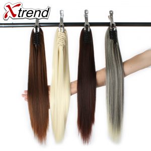 Xtrend 20inch Straight Hair Ponytails Synthetic Claw Clip In Plastic Comb Hairpieces Natural Black Brown High Temperature Fiber