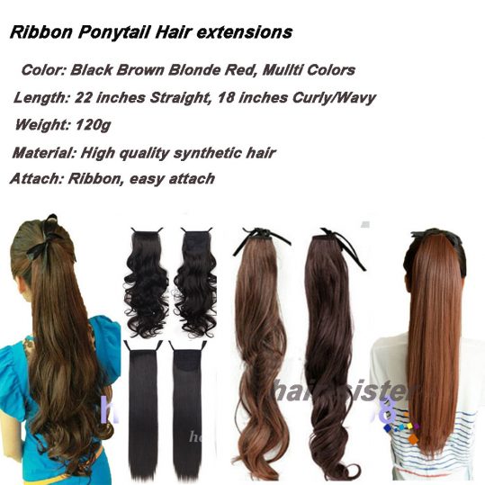 S-noilite Long Wavy Ponytail Synthetic Hair Clip in Hair Extension Natural Hair Pieces Ribbon Wrap Around Black Brown Blonde