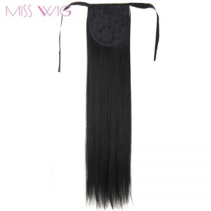 MISS WIG 22Inches Long Silky Straight Synthetic Drawstring Ponytail Clip in Extension Style Black Brown Blonde Mixed Colors