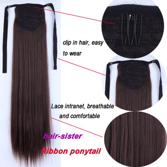 S-noilite Long Curly Ribbon Ponytail Synthetic Hair Clip in Hair Extension Hair Pieces Ribbon Wrap Around Black Brown Blonde