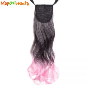MapofBeauty 20" long curly hair Ponytail Length Ribbon hair extensions ombre 10 Colors synthetic wigs High Temperature Fiber