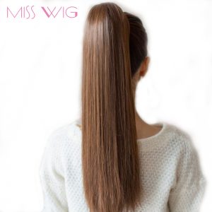 MISS WIG 12 Colors Available 22" Long Silky Straight Synthetic Drawstring Ponytail Clip in Extension Style High Temperatur Fiber