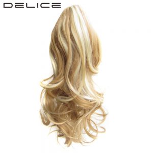 DELICE 16inch Women Short Curly Claw Ponytail Heat Resistance Synthetic Pony tail Hairpiece 27H613 Blonde Black