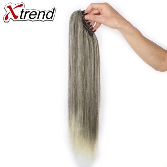 Xtrend 20inch Long Straight Synthetic Ponytails Hair Extensions Women Claw Clip Pony Tail Fake Hairpieces High Temperature Fiber
