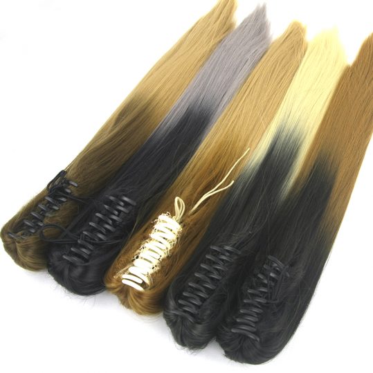 Soowee 60cm Long Straight Hairpiece Black To Blonde Clip In Hair Extensions Synthetic Hair Claw Ponytail Little Pony Tail