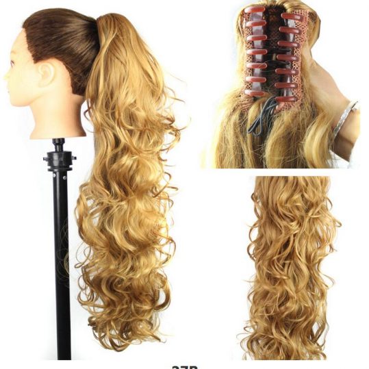 Soloowigs Bouncy Curly Long Synthetic Hair Claw Pony Tails 26inch/65cm Blonde/Flax/Brown Artificial Tonytail