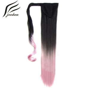 jeedou Straight Synthetic Hair Ponytails 22" 55cm 90g Red Pink Mix Ombre Color Wrap Around Ponytail Hair Extension