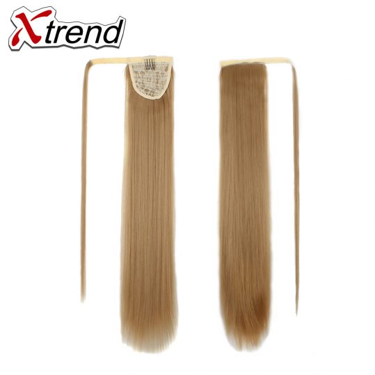 Xtrend 24inch Long Synthetic Hair Ponytail Straight Hairpieces Black Blond Clip In Fake Hair For Women High Temperature Fiber