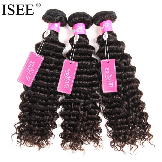 ISEE Brazilian Virgin Hair Deep Wave 100% Unprocessed Human Hair Weave Bundles Machine Double Weft 12-26 Inch Free Shipping