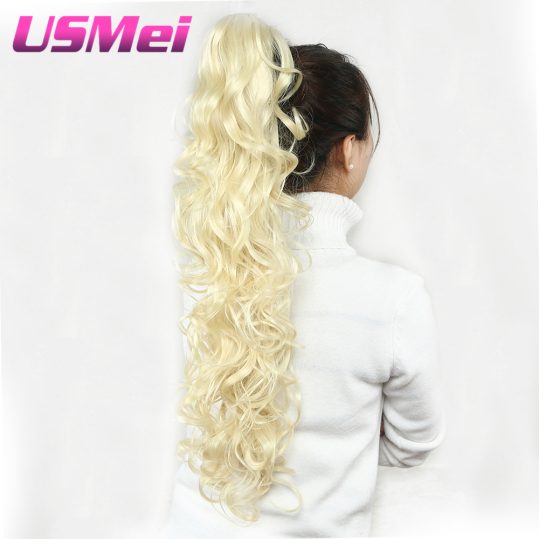 USMEI 32'' Synthetic Ponytail Wowen Wavy 613# Claw Clip in PonyTail Hair Extension  heat resistant fake hair pieces