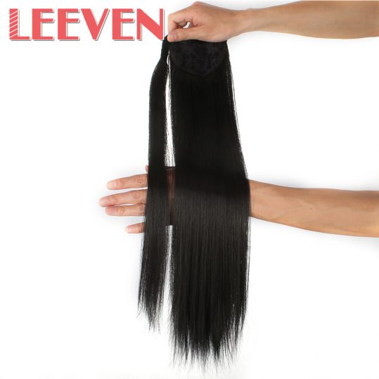 Leeven 24" Synthetic Straight Fake Hair Pieces Blonde To Brown Ponytail Clip in hair pony tail extension High Temperature Fiber