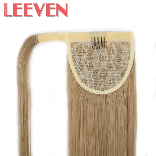 Leeven 24" Synthetic Straight Fake Hair Pieces Blonde To Brown Ponytail Clip in hair pony tail extension High Temperature Fiber