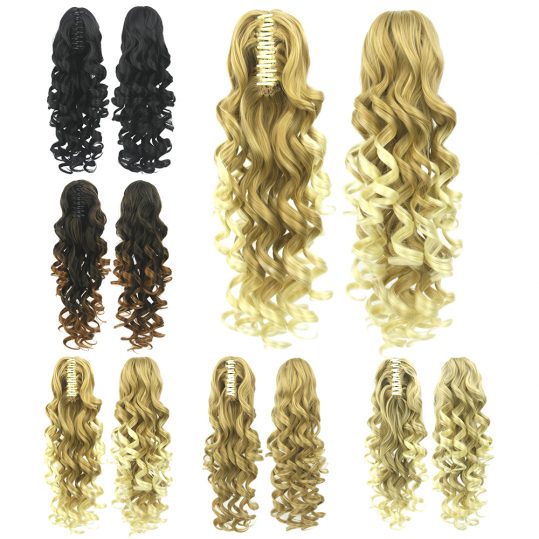 Soowee 5 Colors Long Brown Blonde Wavy Clip In Hair Extensions Pony Tail High Temperature Fiber Synthetic Hair Claw Ponytails