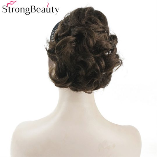Strong Beauty Synthetic Hair Short Fake Chignon Hair Piece Curly Clip-in Extensions Hairpiece For Women 43colors
