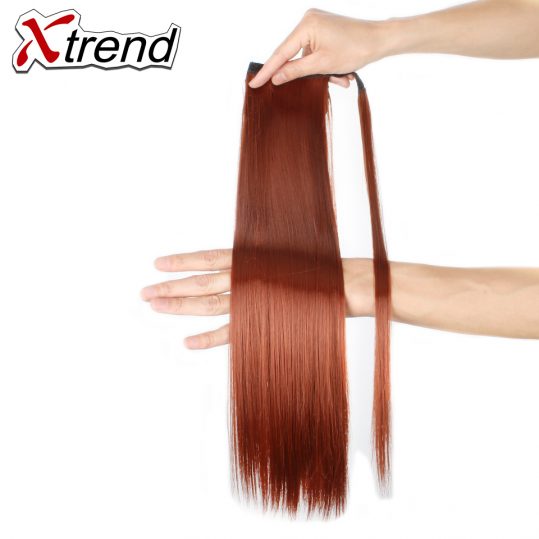 Xtrend 24'' Long Straight Synthetic Hair Ponytails Clip In Fake Hair Drawstring Pony Tail High Temperature Fiber Hair Extension