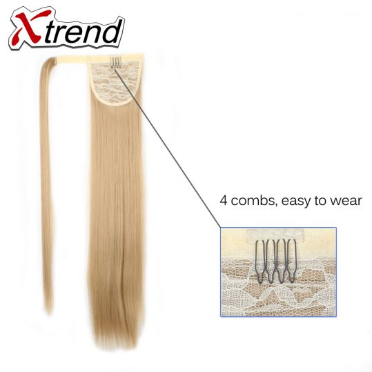 Xtrend 24'' Long Straight Synthetic Hair Ponytails Clip In Fake Hair Drawstring Pony Tail High Temperature Fiber Hair Extension
