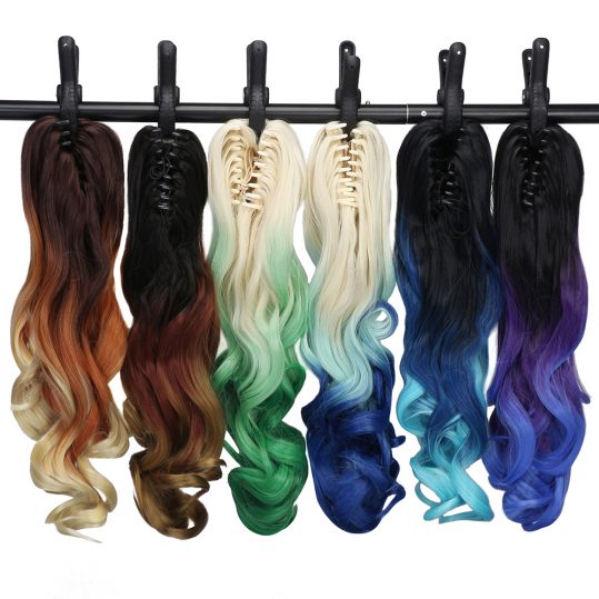 Neverland 20" 50cm Wavy Hair Claw Ponytail Hairpieces Heat Resistant Synthetic Ombre Hair Three Tones Clip in Hair Extensions