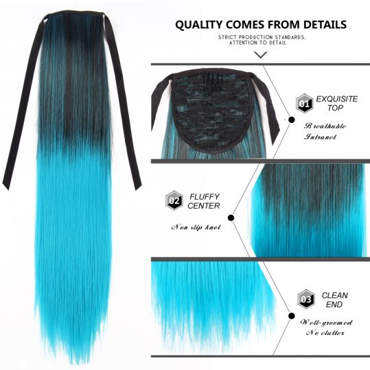 AliLeader Long Straight Clip In Hair Ponytail Hairpieces Blonde Gray Blue Green Red Synthetic Ombre Pony Tail Hair Extensions