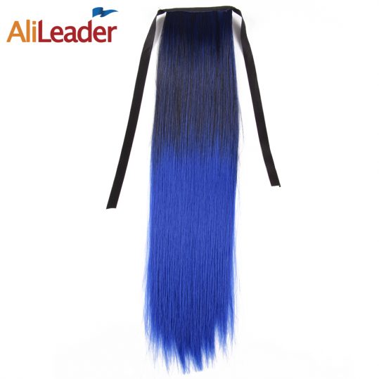AliLeader Long Straight Clip In Hair Ponytail Hairpieces Blonde Gray Blue Green Red Synthetic Ombre Pony Tail Hair Extensions