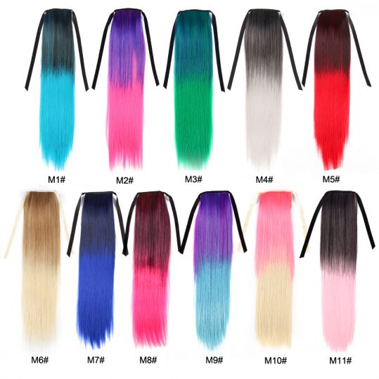 AliLeader Ombre Long Straight Clip In Ponytail Hair Extensions 100G 51CM High Temperature Synthetic Pony Tail Hair Overhead